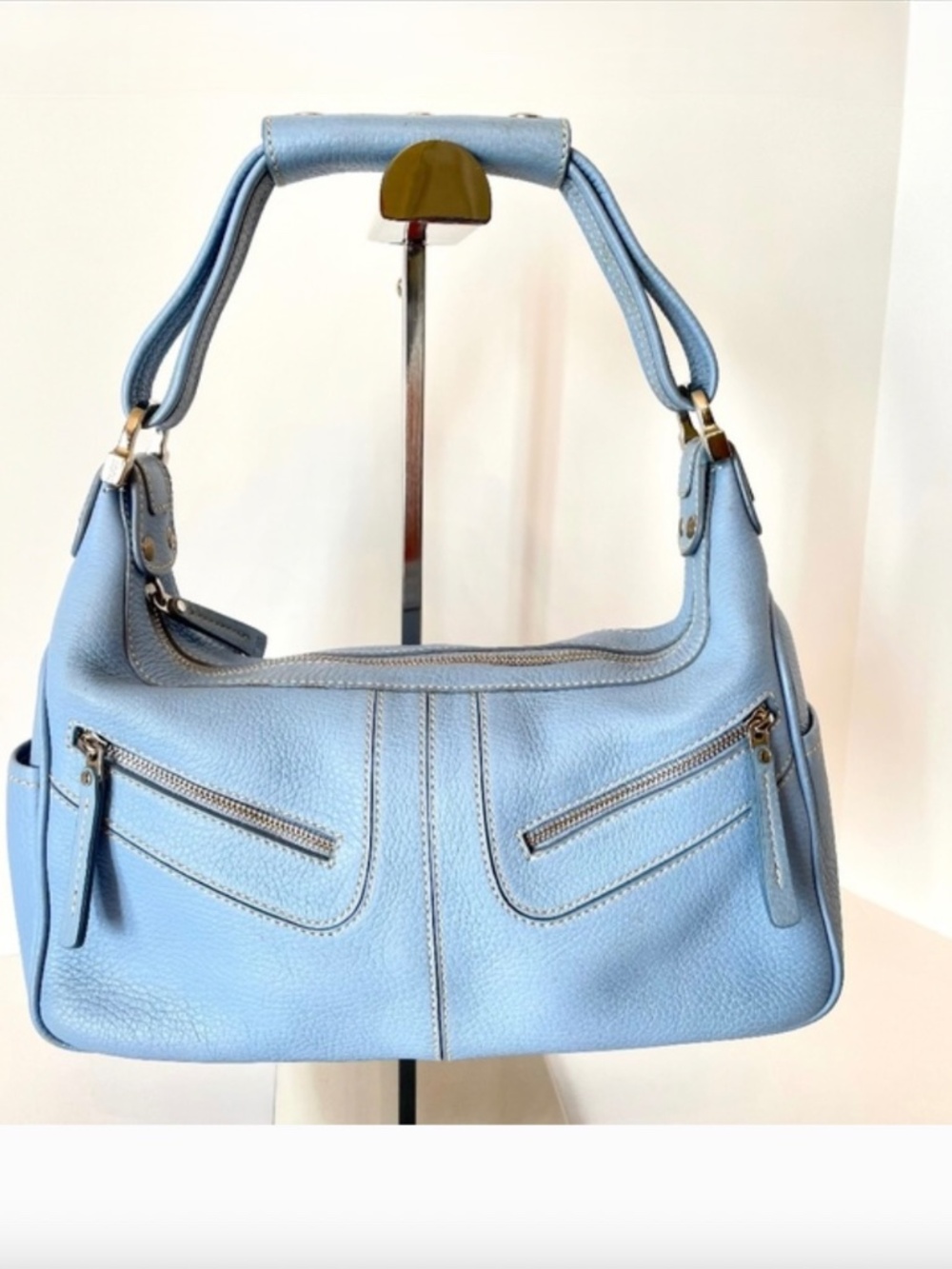 TOD'S Miky blue pebbled leather hand shoulder bag